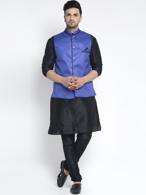 

Benstoke Men Black Solid Kurta with Churidar and Nehru Jacket