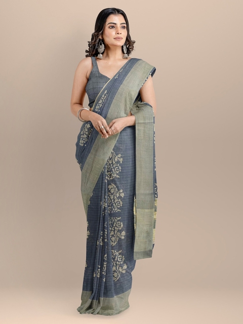 

BharatSthali Navy Blue & Beige Silk Cotton Woven Design Venkatgiri Handloom Saree