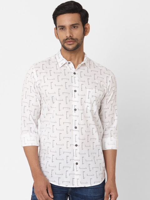 Mufti Men White & Black Slim Fit Printed Casual Shirt
