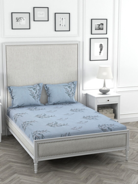 

STELLAR HOME Grey & Blue Printed Cotton Double Queen Bedsheet With 2 Pillow Covers