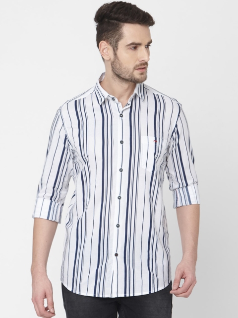 

Mufti Men White & Navy Blue Slim Fit Striped Casual Shirt