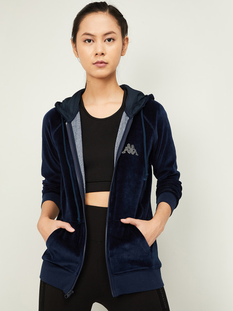 

Kappa Women Navy Blue Solid Hooded Sweatshirt
