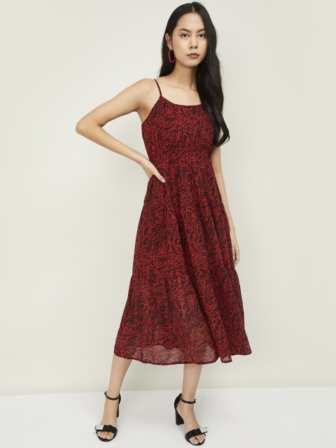 

Ginger by Lifestyle Women Maroon Printed A-Line Dress