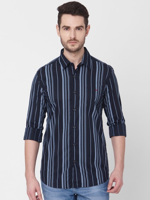 

Mufti Men Navy Blue Slim Fit Striped Casual Shirt