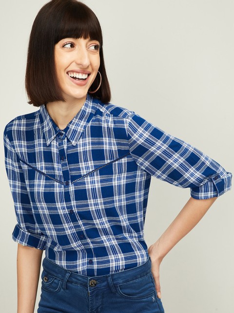 

Fame Forever by Lifestyle Women Blue Regular Fit Checked Casual Shirt