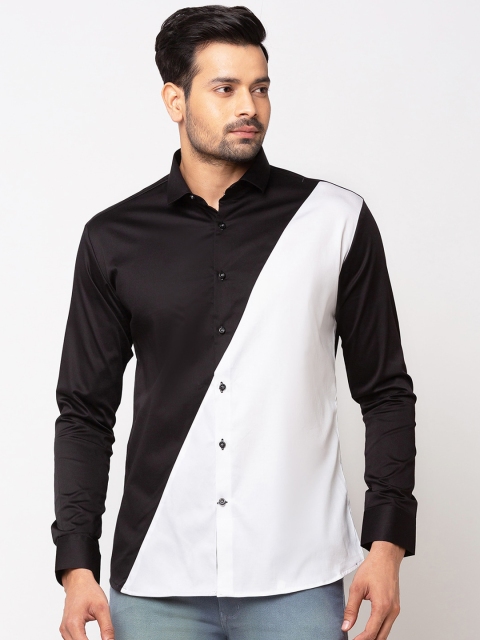 

mode de base Men Black & White Slim Fit Colourblocked Casual Shirt