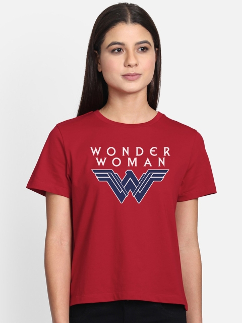 

Free Authority Women Red Printed Wonder Woman Round Neck Pure Cotton T-shirt