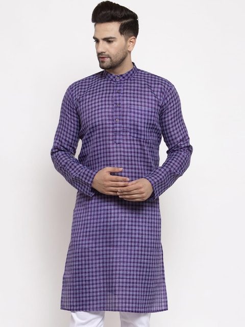 

Jompers Men Purple Printed Straight Kurta