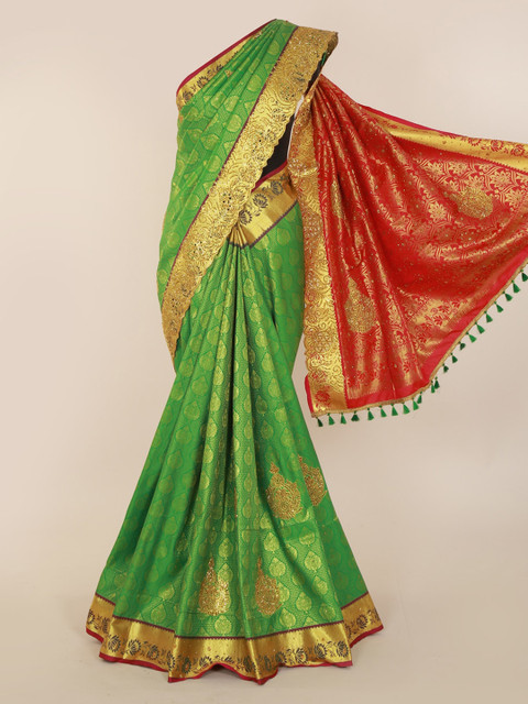 

Pothys Green Pure Silk Woven Design Kanjeevaram Saree
