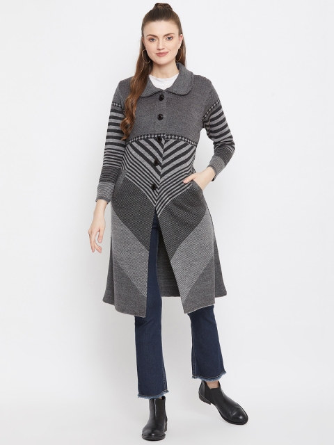 

Zigo Women Charcoal Grey & Black Striped Longline Cardigan
