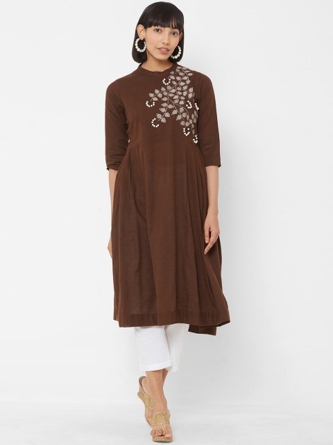 

Vedic Women Coffee Brown Embroidered Anarkali Kurta