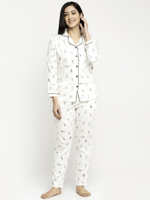 

MAXENCE Women White Printed Night Suit
