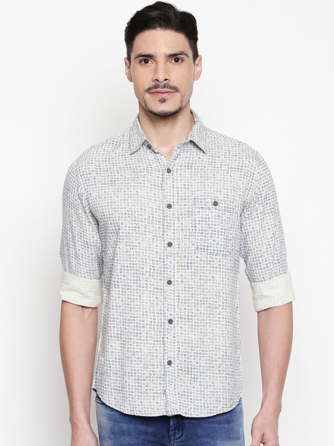 

Mufti Men Off-White & Blue Slim Fit Printed Casual Shirt