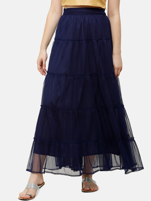 

De Moza Women Navy Blue Solid Tiered Maxi Skirt