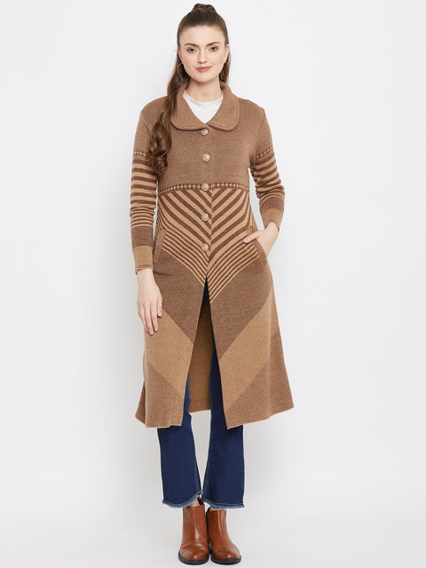 

Zigo Women Brown & Beige Striped Longline Cardigan