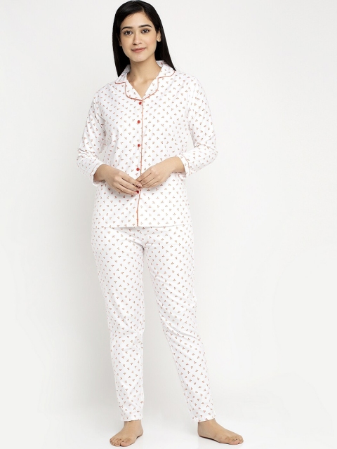 

MAXENCE Women White & Red Printed Night Suit
