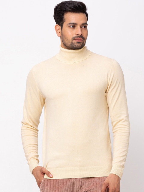 

mode de base Men Beige Solid High Neck T-shirt