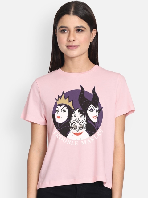 

Free Authority Women Pink Printed Disney Round Neck Pure Cotton T-shirt