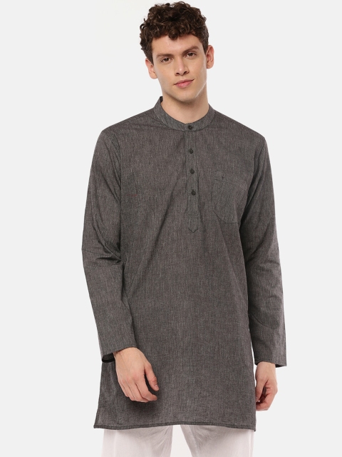 

RAMRAJ COTTON Men Charcoal Grey Solid Straight Pure Cotton Kurta