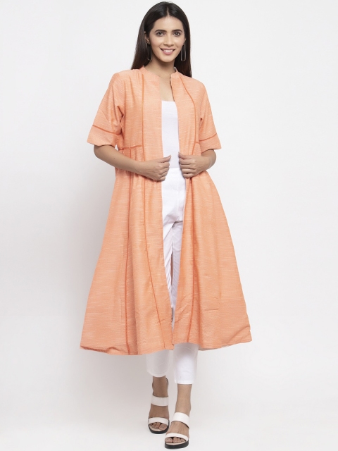 

Kiaasa Women Peach-Coloured Self Design Open Front Shrug