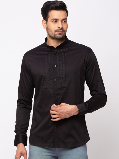 

mode de base Men Black Slim Fit Solid Casual Shirt