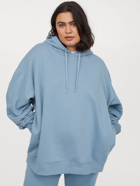 

H&M Plus Women Blue Solid Long Hoodie