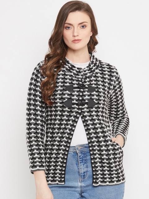 

Zigo Women Charcoal Grey & Black Self-Design Cardigan