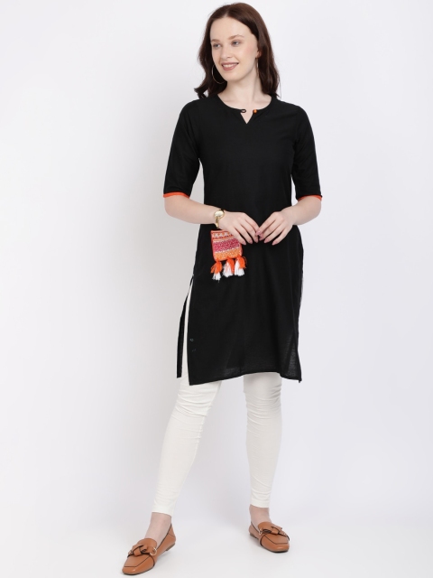 

Vedic Women Black Solid Straight Kurta