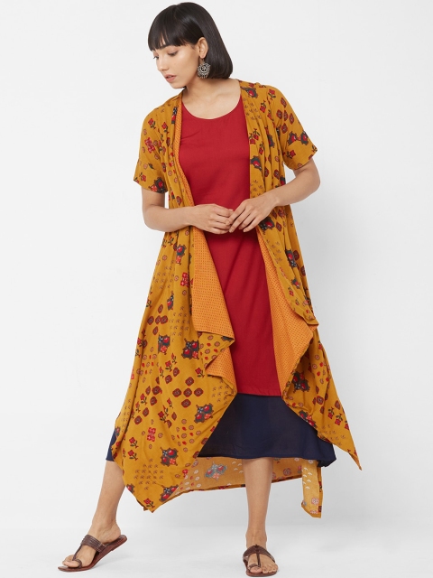 

Vedic Women Mustard Printed A-Line Kurta