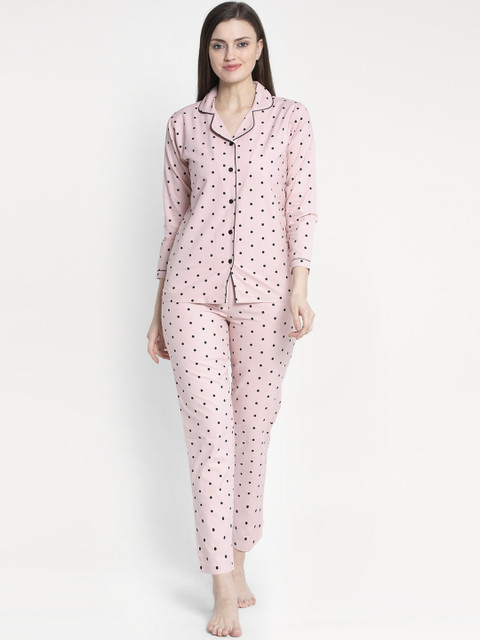 

MAXENCE Women Pink & Black Printed Night Suit