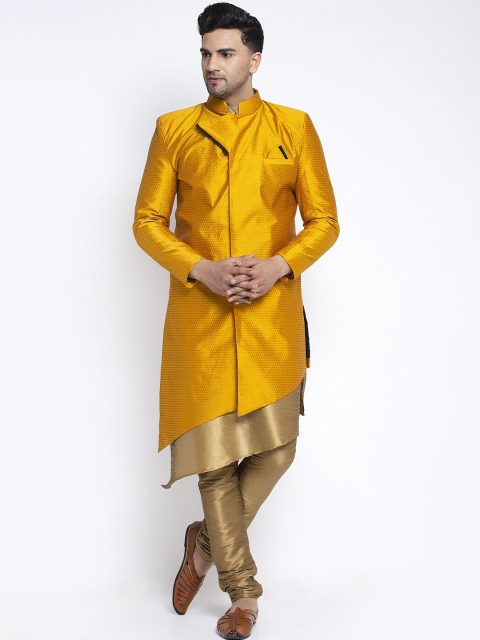 

Benstoke Men Gold-Coloured & Copper-Toned Self Design Sherwani Set