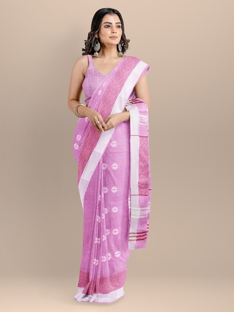 BharatSthali Pink Pure Cotton Woven Design Mangalagiri Handloom Saree