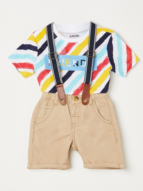 

Juniors by Lifestyle Infant-Boys White & Beige T-Shirt with Shorts