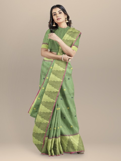 

BharatSthali Green Silk Cotton Woven Design Mangalagiri Handloom Sustainable Saree