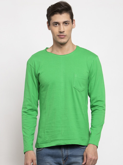 

Friskers Men Green Solid Round Neck T-shirt