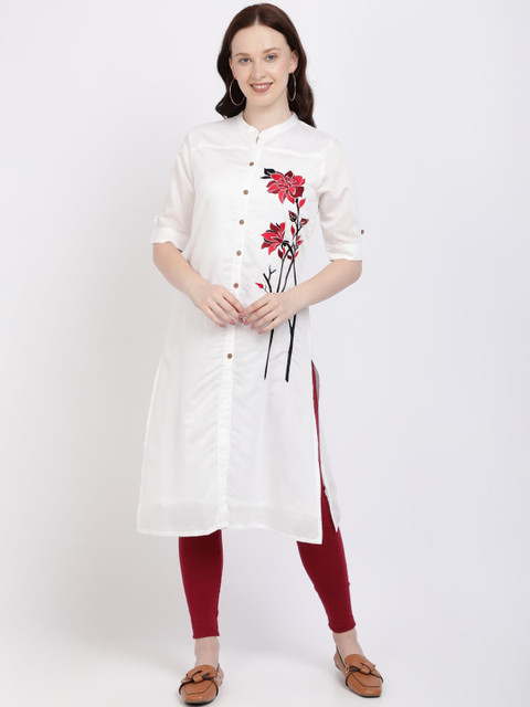 

Vedic Women White Solid Straight Kurta