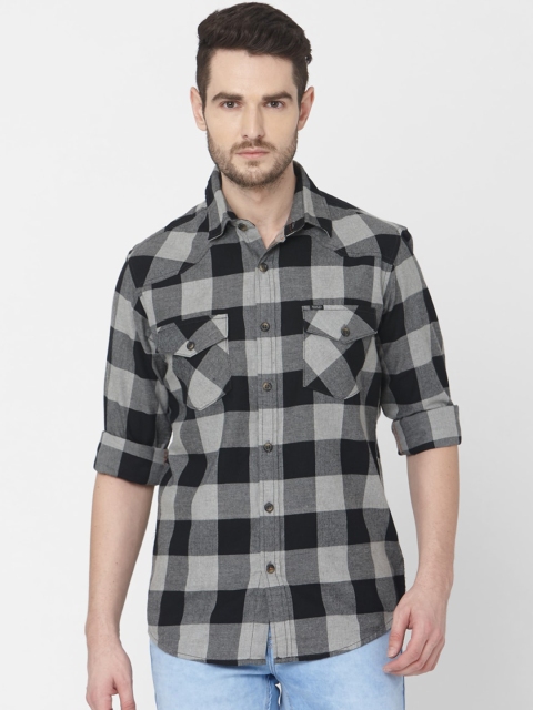 

Mufti Men Grey & Black Slim Fit Checked Casual Shirt
