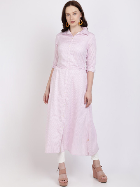

Vedic Women Pink Embroidered A-Line Kurta
