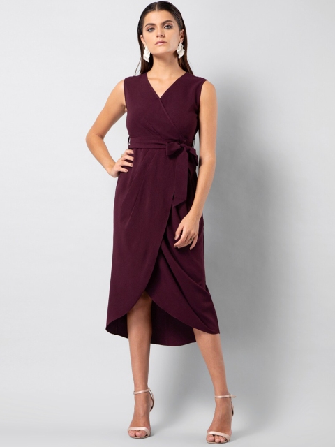 

FabAlley Women Purple Solid Wrap Dress
