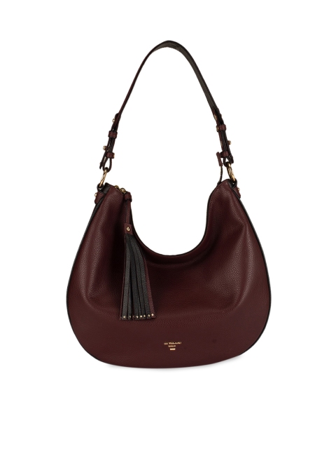 

Da Milano Maroon & Black Solid Hobo Bag
