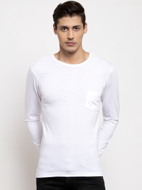 Friskers Men White Solid Round Neck T-shirt