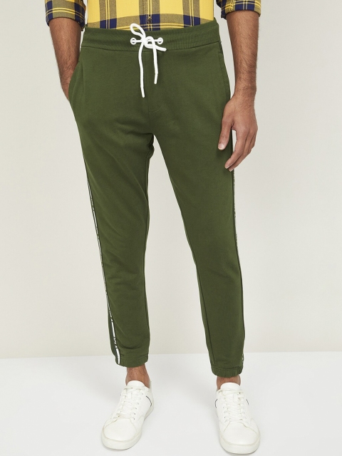 

UCLA Men Olive Green Solid Slim-Fit Joggers