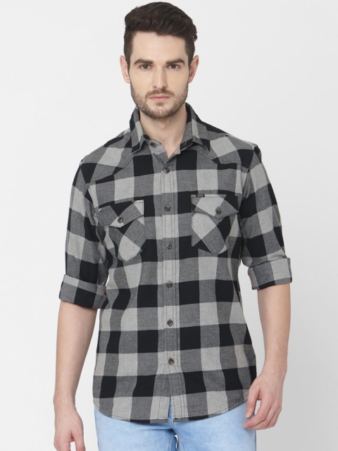

Mufti Men Grey & Black Slim Fit Checked Casual Shirt