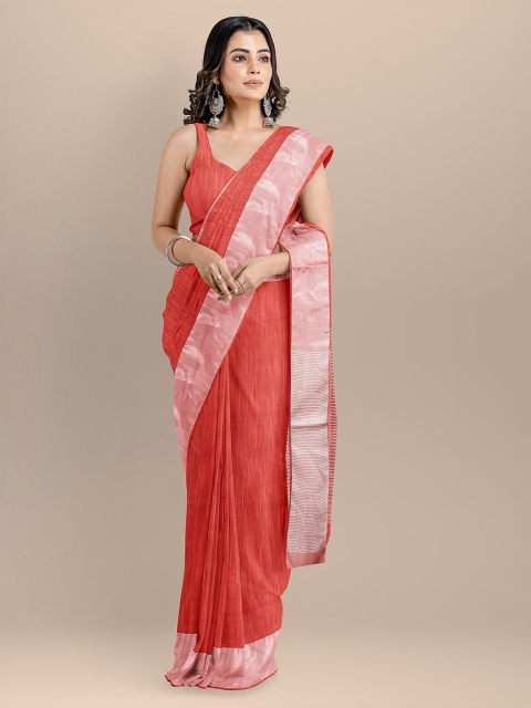 

BharatSthali Red Silk Cotton Solid Mangalagiri Handloom Sustainable Saree