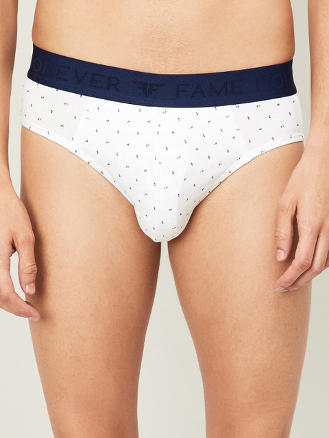 

Fame Forever by Lifestyle Men White & Navy Blue Printed Basic Briefs 8903738137760