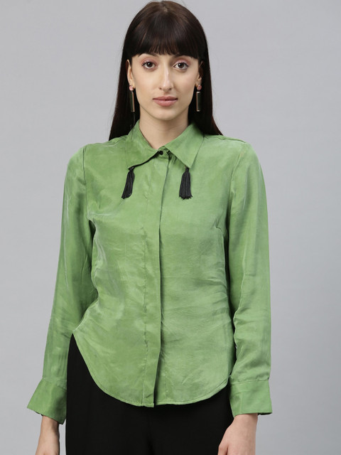 

RAREISM Women Green Solid Shirt Style Top