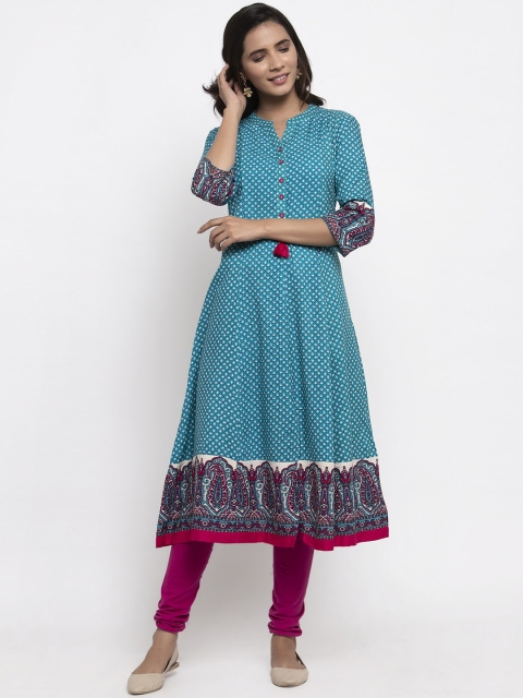 

Kiaasa Women Blue & White Printed Anarkali Kurta