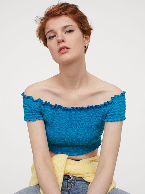 

H&M Women Blue Cropped Off-The-Shoulder Top
