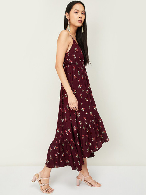 

Ginger by Lifestyle Women Burgundy Printed A-Line Dress