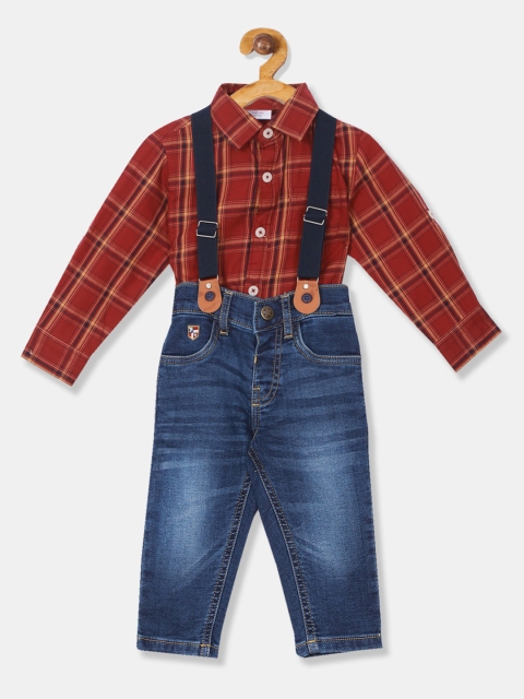 

U.S. Polo Assn. Kids Infant Boys Red & Blue Checked Shirt with Washed Jeans